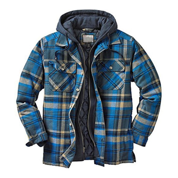 Quilted Thick Plaid Long-sleeved Loose Jacket Men's Hoodie Quilted Lined Flannel M
