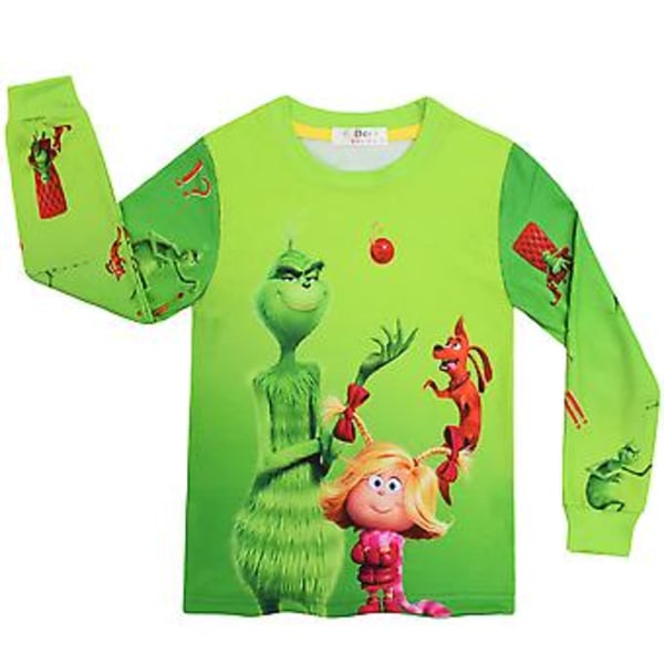 4-9 år Barn Pojkar Flickor Jul Grinch Tryck Pyjamas Set Jul Kläder Nattkläder Pjs Gåvor (5-6 År C)