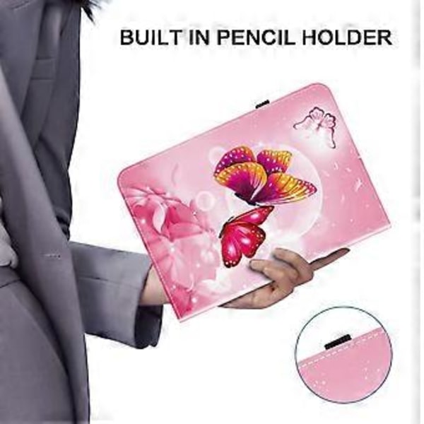För iPad (2025) / 10.9 (2022) Läderfodral Mönstertryckt Ställ Tablet Skydd med Kortfack (Rosa Fjäril)