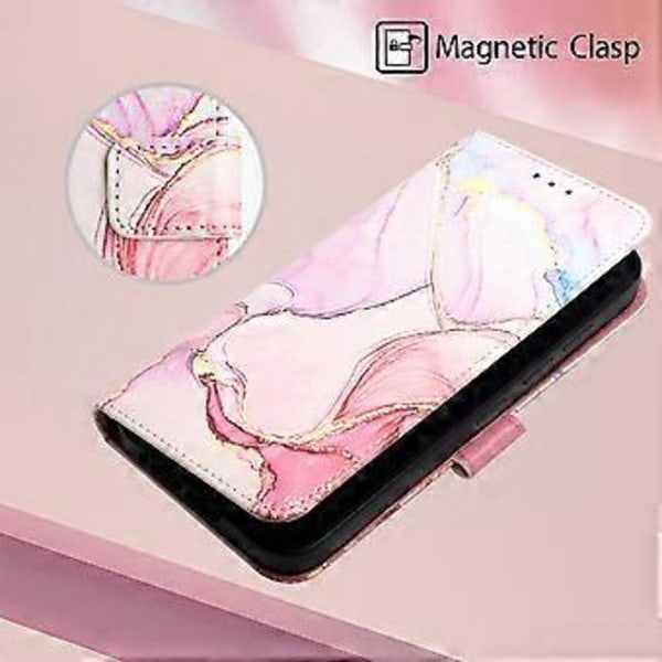 Skal för Samsung Galaxy S24 Ultra med Rem Marmormönster Läder Telefonskal Korthållare (Roséguld LS005)