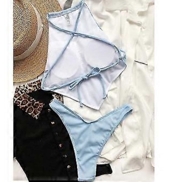 Dam Badkläder Baddräkt Högmidjad Baddräkt Tvådelad Baddräkt Bikini Set Bikini Fiis Flerfärgad Valfri (M BLÅ)