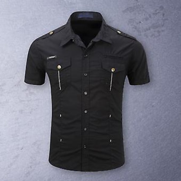 Fianao Herre Skjorte Ensfarvet Simpel Casual Nedklappelig Krave Klaplommer Sommerskjorte Daglig Tøj (2XL Hvid)