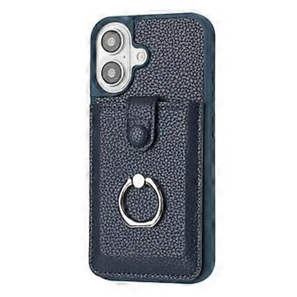 Skal för iPhone 16 Plus Ritningsdesign Kortfack Läder Baksida med Ringstöd (Stil D)