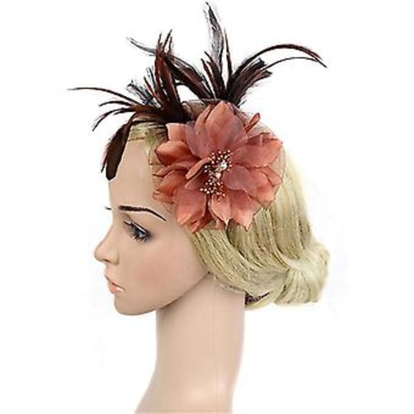 Fascinatorer för Kvinnor Bröllopsfascinator Hatt Blomma Nät Fjäder Hårband QD-Kaffebrun