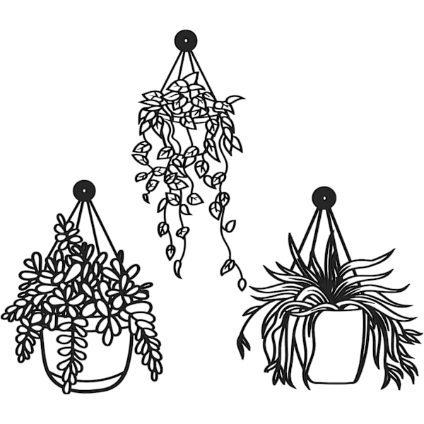 Sort Metal Blomster Vase Væg Dekoration, 3 Stk Sort Badeværelse Væg Dek