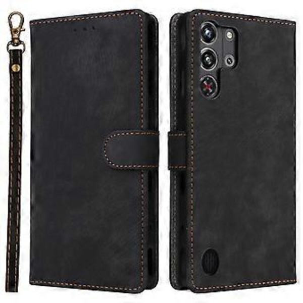 Til ZTE nubia Red Magic 10 Pro 5G/10 Pro+ 5G Wallet Case RFID-blokering PU Læder Cover Stativ View (Sort)