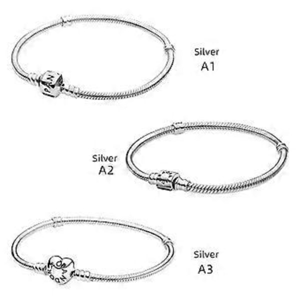 Hjerte Lås Slangekæde Sølv Armbånd til Kvinder og Mænd, Retro og Kreativ Gave (A3-20cm)