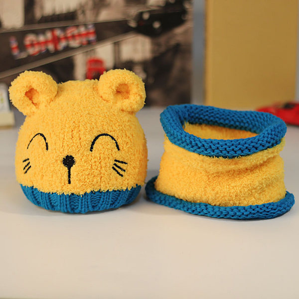 Gul Hatt Barn Beanie Vinter Baby Stickad Hatt och Halsduk Set T