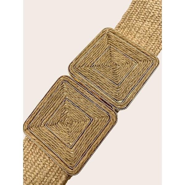 Raffia bälte stretchigt bälte för kvinnor, symmetriskt spänne halm brett vävt bälte för klänning, sommar elastiskt midjeband