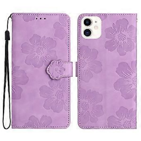 Til iPhone 11 Mobiltelefon Etui Blomster Præget PU Læder Stand Wallet Cover (Style B)