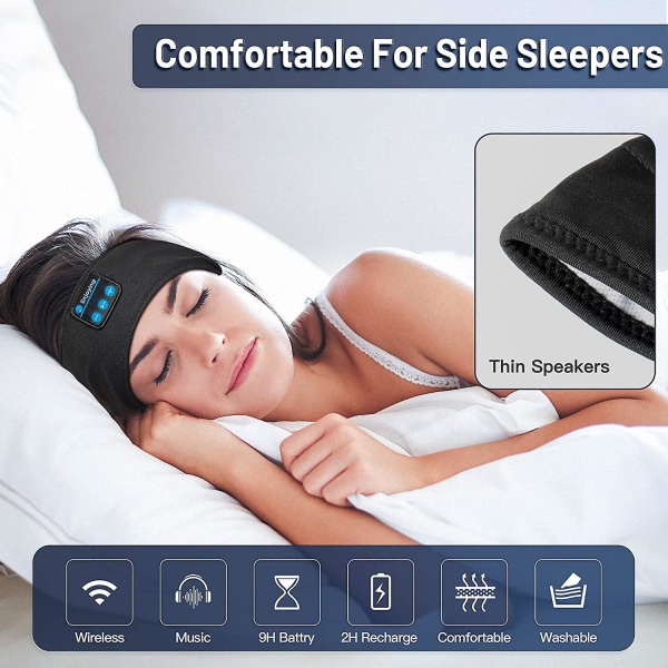 Sleep Headphones Wireless, Perytong Bluetooth Sports Headband Headphones With Ultra-thin Hd Stereo Speakers Black