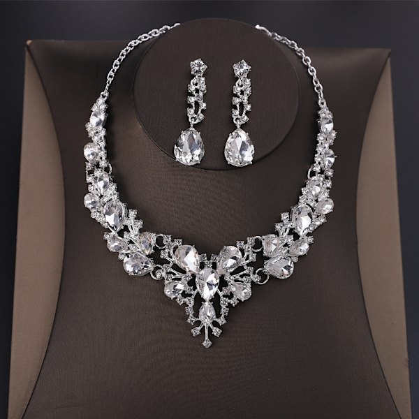 Rhinestone Crystal Halskæde og Øreringe Sæt