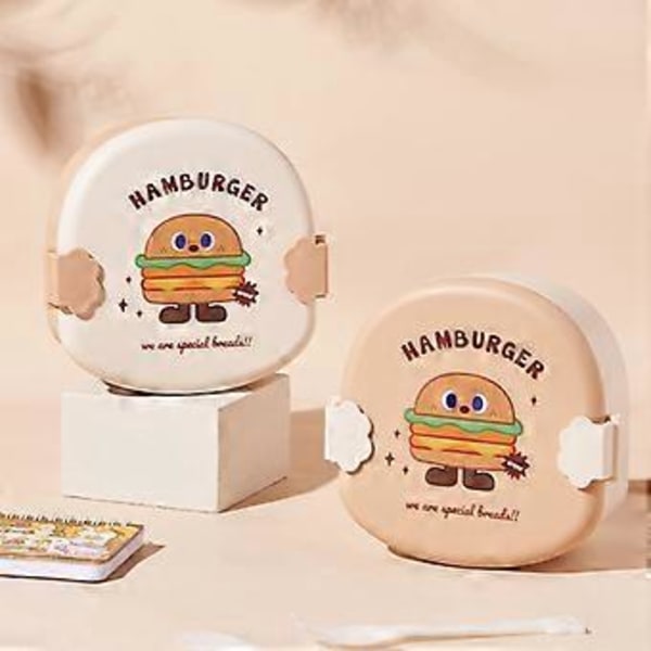 Hvit Burger Mønster Lokk Barn Bento Boks Tegneserie Utseende Skillevegg Matbeholder Skole Bærbar Lunsj Oppbevaringsboks