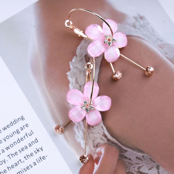Boho Akryl Blomster Hoop Örhängen Rosa Kristall Blomster Dangle Örhängen  Tofs Drop Örhängen Färgglada Harts Blomster Örhängen