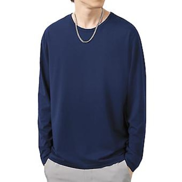 Fianao Miesten Pitkähihainen O-Kaula-T-paita Syksyyn Aluspaita Pusero Päivittäiseen Käyttöön (2XL Tummansininen)