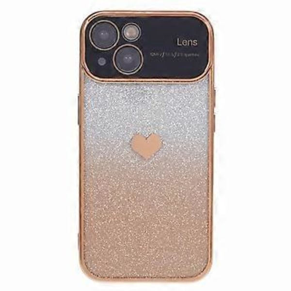 Deksel til iPhone 14 Kjærlighetshjerte Mønster Bling Beskyttende TPU Telefondeksel (Gull)