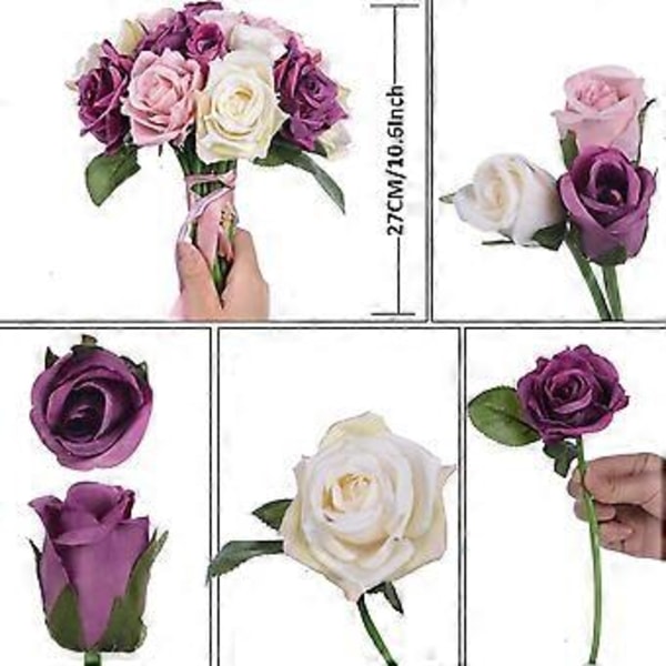 Konstgjorda Rosbuketter 2-pack Falska Blommor Silke Plast Konstgjorda Vita Rosor 18 Huvuden Bröllopsbukett (Flerfärgad)