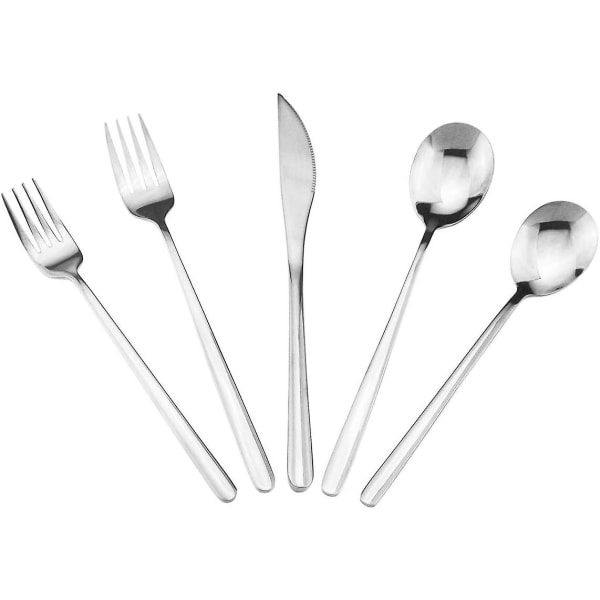 Silver Silverware Set, 5-piece 304 Stainless Steel Flatware Cutlery Set,mirror Polished Silver Tableware Set Ideal For Home Kitchen Hotel Restaurant,i