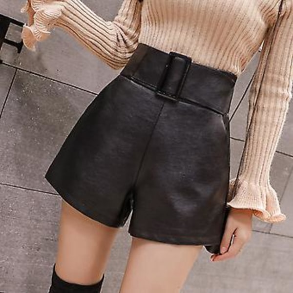 Sexy PU Læder Shorts til Kvinder - All Match Løse Bredbenet Shorts til Fester, Skole, Dating, Kontor (L)