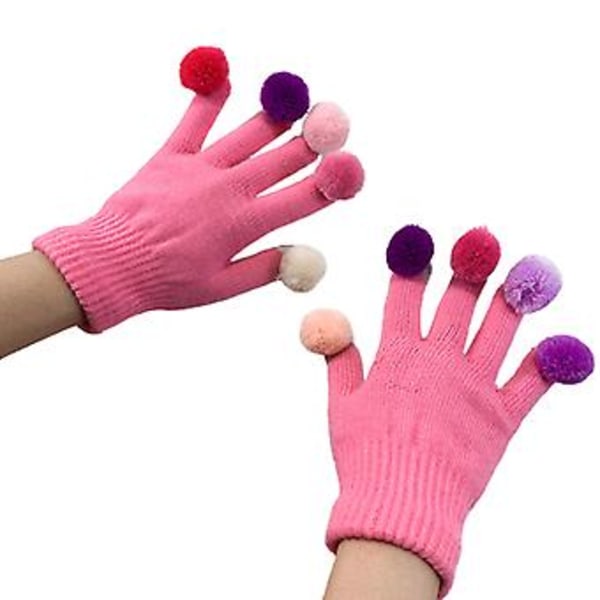 Vanhemman ja lapsen neulotut täyspitkät käsineet hauskoilla värikkäillä pom-pom-palloilla sormien päissä - Sirkus-cosplay-juhliin, joustavat lapaset, talven käsien lämmittimet