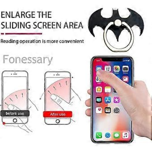Metallinen puhelinrengaspidike [3 kpl], Lepakko puhelinrengaspidike, [360 asteen pyöritys] Yhteensopiva iPhonien, Samsung Galaxy -puhelimien ja muiden älypuhelimien kanssa