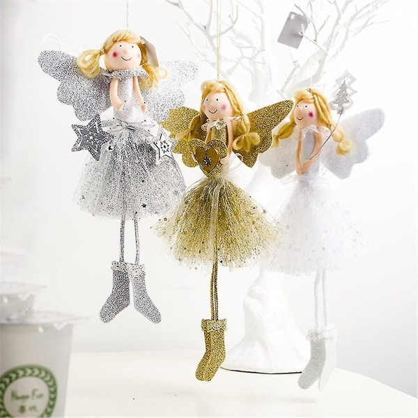 Christmas Angel Doll Elf Girl Christmas Pendant For Christmas Tree Window Decoration Ornaments (33 * 19cm)white, Gray, Yellow3pcs