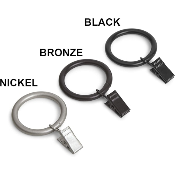 Basics Gardinklippringar, 1 tum, 7-pack, Svart