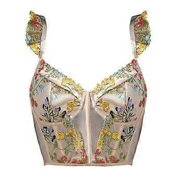 Naisten Seksikäs Bustier Kukallinen Kirjonta Crop Top Push Up Korsetti Topit Rintaliivit Yökerhojuhliin Rave-Asuihin (S)