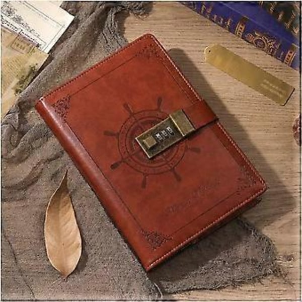 Læder Lås Dagbog, Vintage Journal med Lås til Kvinder, B6 Dagbog med Kombinationslås Personlig Dagbog Genopfyldbar Låsende Journal Skrivehæfte til