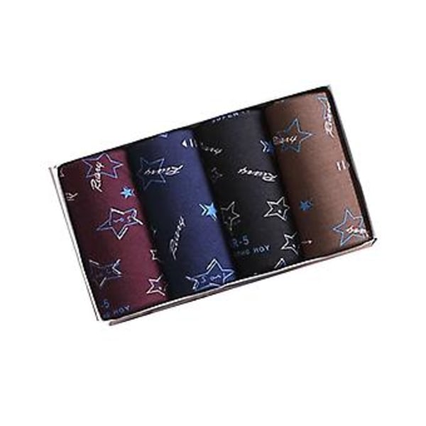 4-pack Herrarnas Boxers med Tryck, Stretchiga, Midjehöga, Antiseptiska, Inga Begränsningar, Plus Storlek, Mjuka, Andningsbara, Intimkläder, Underkläder (XL Stjärna)