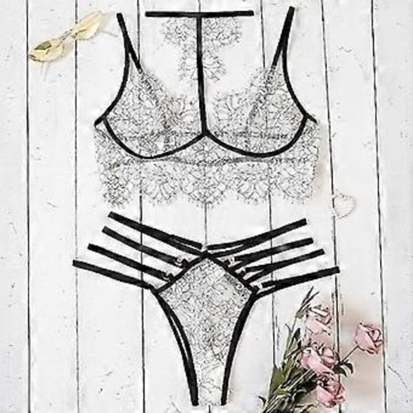 Dam Erotisk Spetsbandage Lingerie Set Babydoll Underkläder Nattkläder (2XL)