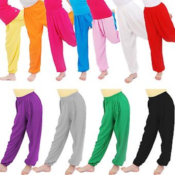 3-12 Years Kids Plain Loose Pants Yoga Dancing Bloomers Aladdin Trousers(6-7 Years Black)