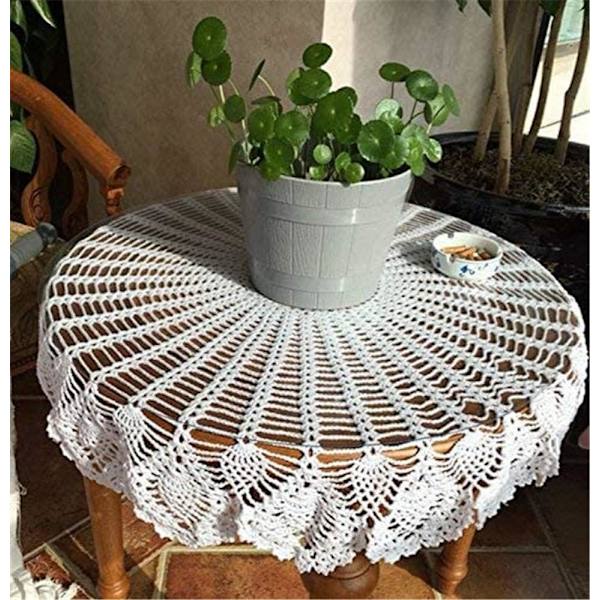 Handgjord virkad spets rund duk vit 90cm