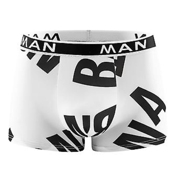 Män Seamless Kalsonger Plus Size Lös Bokstav Tryckt Underkläder Andningsbart Snabbtorkande U-formade Boxers Herr Underkläder (2XL Vit)
