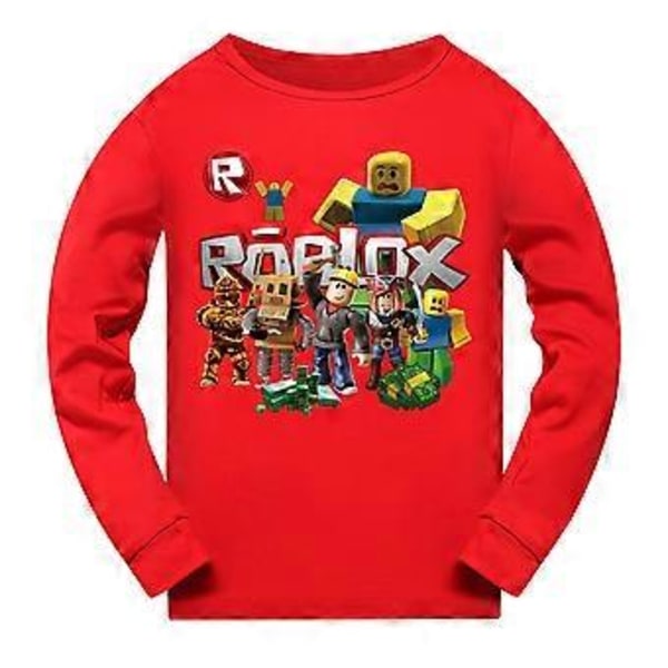 7-14 År Børn Drenge Piger Roblox Spil Trykt T-shirt Toppe Bukser Pyjamas Sæt Pjs Nattøj (9-10 År Rød)