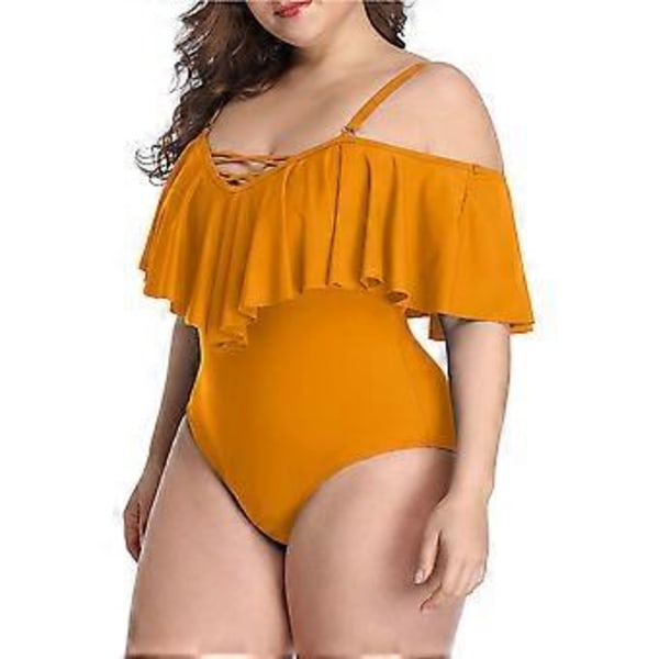 Plus Size Off Shoulder Badedragter i ét stykke til kvinder Mavekontrol Badedragter Badetøj (3X-Large Gul)