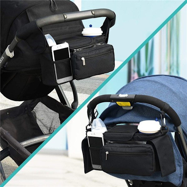 Sort Stroller og Barnevognsarrangør, Universal Opbevaringspose med 2 C