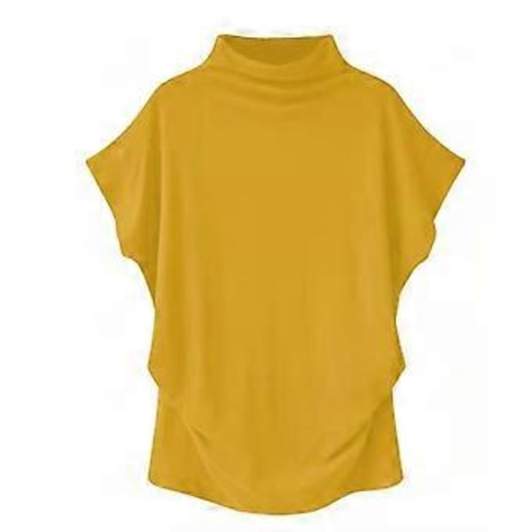 S-5XL Dam Turtleneck T-shirt Sommar Kortärmad Enfärgad Casual Toppar (XXXL gul)