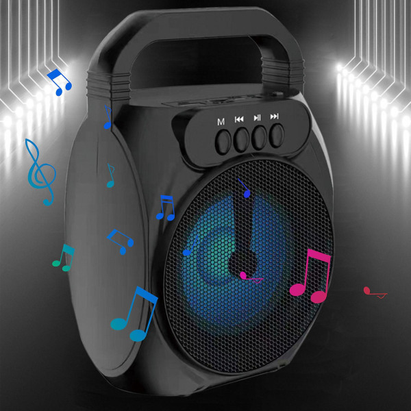 Bluetooth högtalare, bärbar utomhusstereo, plug-in-kort, USB sticka, med färgglada löpljus, portabel kompakt stereo Black