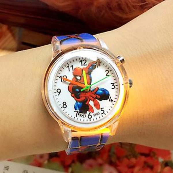 Spiderman Cartoon Klocka LED Luminous Blinkande Silikonband Pojkar Klockor Barnpresent (Mörkblå)
