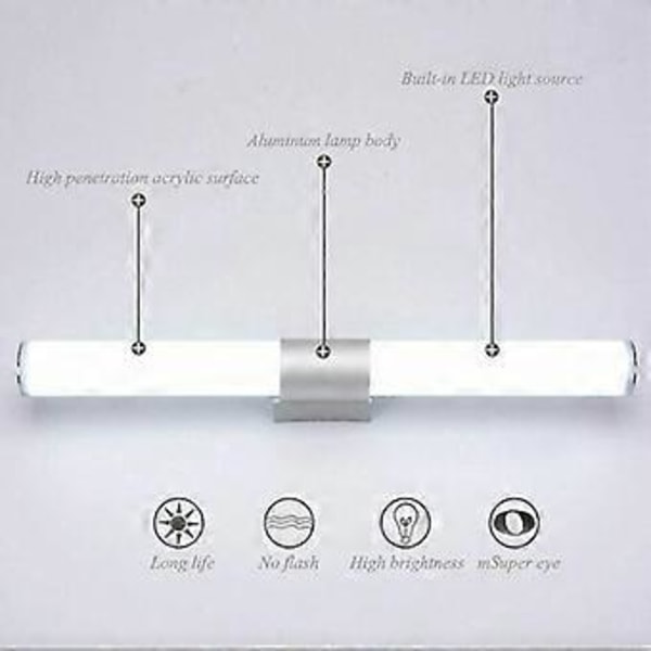 LED Badrumsspegellampa, akryl sminkspegellampa, ramljus, aluminium vägglampa för badrum för sovrum