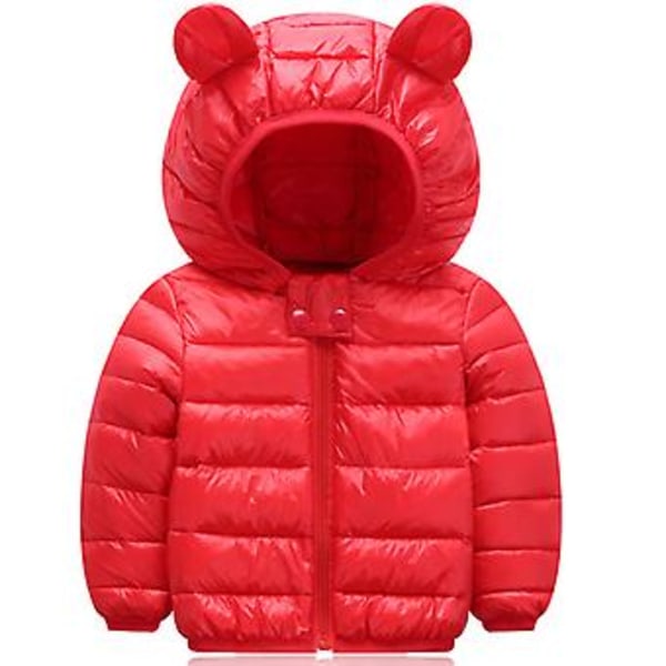 Kids Thermal Bear Ear Hooded Quilted Padded Coat Puffer Jacket Outwear(1-2 Years Red)