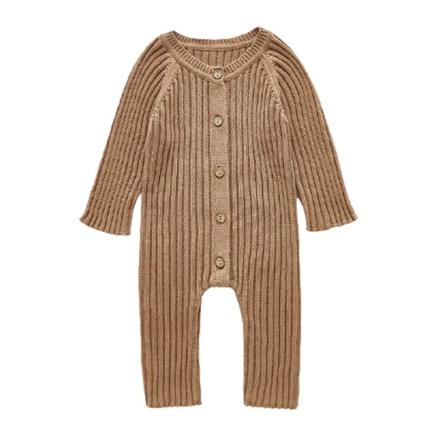 Newborn Baby Bodysuit Long Sleeves Knitted Jumpsuit Comfortable Outfits Clothes For Boys Beige 90CM