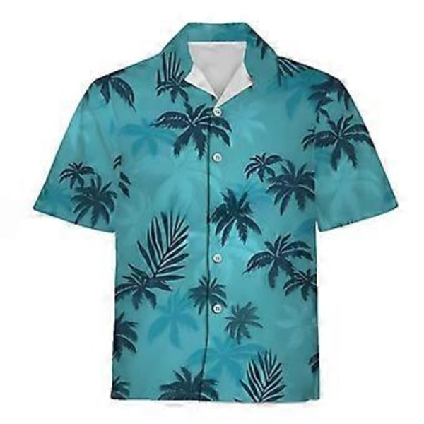 Sommerskjorte for menn med treprint, blomstermønster, vintage-stil, hawaiisk fritidsskjorte med krage, kort erm, knapper (5XL)