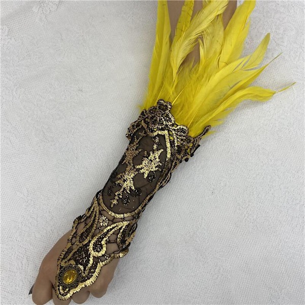 Holy Feast Feather Bracelet Gothic Feather Gloves Hollowed Out Gold Lace Lace Arm Sleeves