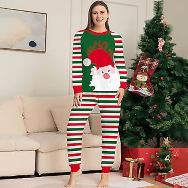 Julepyjamas for familien - matchende pyjamas til pappa, mamma, datter og sønn med Santa Claus-trykk - julepyjamassett (3XL mamma)