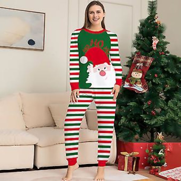 Julpyjamas för familjen - matchande pyjamas för pappa, mamma, dotter och son med Santa Claus-tryck - julklappspysjamas (XL Mamma)