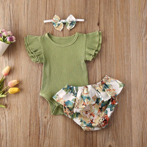 Baby Summer Clothing Infant Newborn Baby Ruffled / Ribbed / Bodysuit, Floral 6M / D