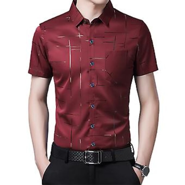 Fianao Miesten Paita Business Muodollinen Käännetty Kaulus Silkkimäinen Kesä Yläosa Työhön (M Punainen)
