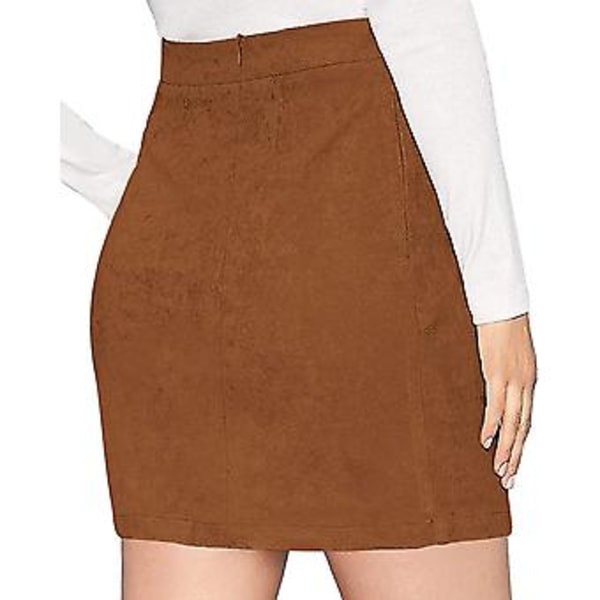 Dame Basic Faux Suede Højtaljet A-formet Mini Pencil Bodycon Skørt S-3xl 3XL